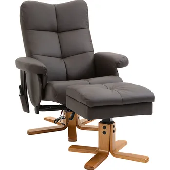 Křeslo HOMCOM polohovací křeslo s taburetem masážní křeslo TV křeslo 145° náklon 10 vibračních bodů imitace kůže hnědá pro relaxaci a pohodlí | Aosom.de