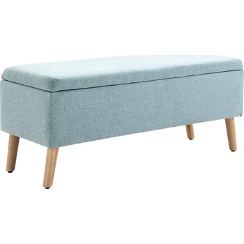 HOMCOM Světle zelená čalouněná lavice s úložným prostorem 110x39x45cm z polyesteru připomínajícího len a kaučukovníku ve skandinávském designu | Aosom.de