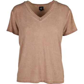 Dámské tričko Tričko NU Denmark 7943-50 v camel odstínu s výstřihem do V Velikost: 42