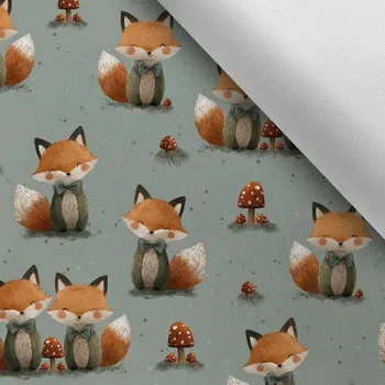 Látka s potiskem nepromokavý polyester TD/NS liška v podzimním lese