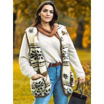 Dámská pohodlná vesta z ovčí vlny 02 - béžová , VELIKOST 3XL