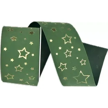 Stuha Stuha vánoční sametová VELUTTO STARS GREEN zelená 40mm x 2m ( 13,-Kč/m) (Stuha vánoční, sametová, jednostranný zlatý potisk)