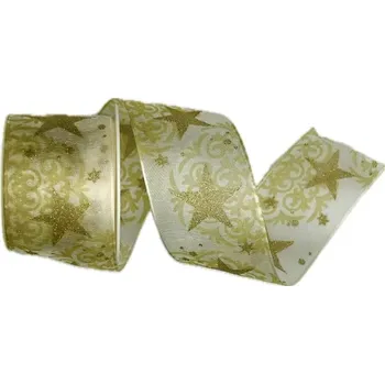 Stuha Stuha vánoční organzová ROMANTIC STAR GOLD 40mm x 2m (16,-Kč/m) (vánoční organzová stuha, oboustranná, průsvitná, s vlascem v lemu)