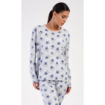 Dámské pyžamo Vienetta Dámské pyžamo dlouhé Stars Barva: Šedá, Velikost: S