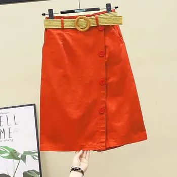 Dámská sukně Dámská stylová sukně s knoflíky a páskem Barva: Oranžová, Velikost: 3XL