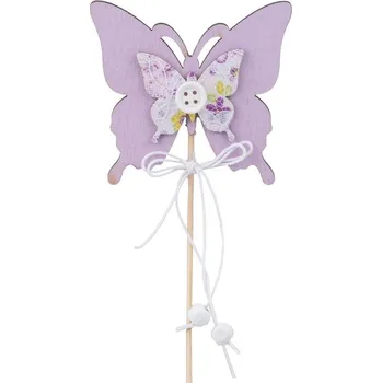 Zápich dřevo motýl+špejle, fialová, barevná, 75x70 mm