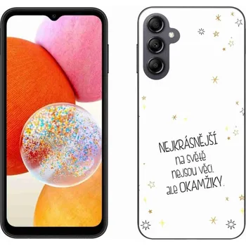 Pouzdro na mobilní telefon Gelový kryt mmCase na Samsung Galaxy A14 4G/5G - citát 4 bílé pozadí