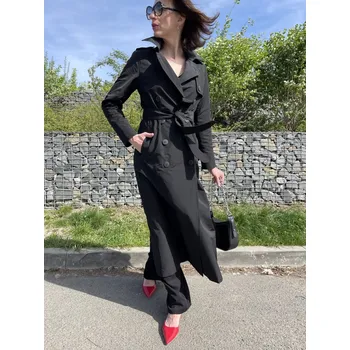 Dámský kabát Kabát La Gabriella 5366-673 černý trenčkot dlouhý Velikost: 42