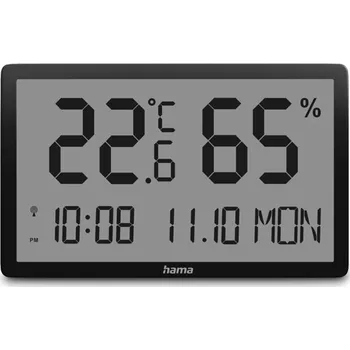 Hodiny Hama Lombok, digitální teploměr/vlhkoměr, DCF hodiny, pro zavěšení/postavení, černý
