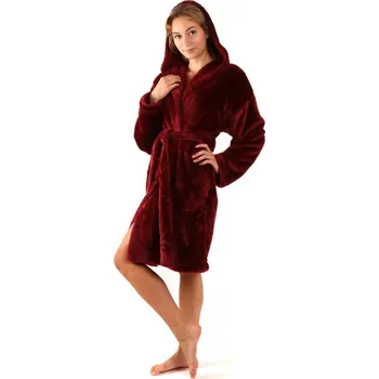 Dámské oblečení Krátký župan s kapucí Lilly extra one size vínový 33 20 3651 - L/XL