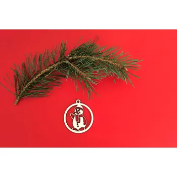 Samolepící dekorace Lepy.cz Dřevěná ozdoba na Vánoční strom Sněhulák Velikost (šířka x výška): 7x7cm, Barevná varianta: Světle červená