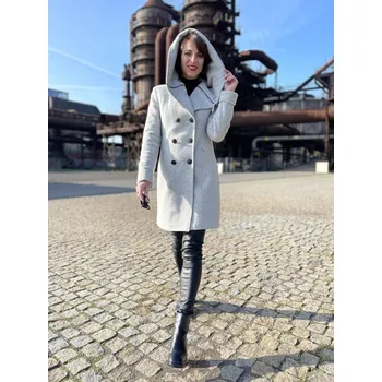 Dámský kabát Kabát La Gabriella 5239-432 šedý jemný proužek s kapucí Velikost: 46