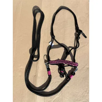 Sedlářská výroba Provazová ohlávka jezdecká s otěžemi, Růžovočerná FULL