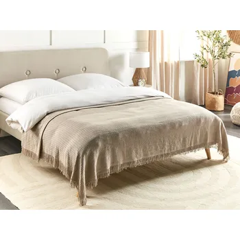 přikrývka Bavlněná přikrývka taupe 200 x 220 cm přikrývka na postel se střapci klasický design ložnice Beliani