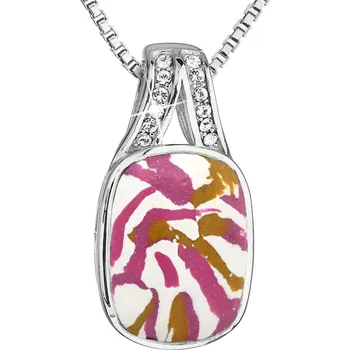 Náhrdelník Stříbrný náhrdelník růžovobílý mramor s krystaly 72064.1