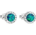 Stříbrné náušnice s opálem a Preciosa krystaly 31217.1 zelené