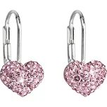 Stříbrné náušnice visací s krystaly Swarovski růžové srdce 31125.3