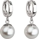 Stříbrné náušnice visací s perlou Preciosa bílé kulaté 31151.1