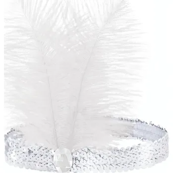Karnevalový doplněk Party Pal Čelenka Charleston stříbrná s peřím a krystalem