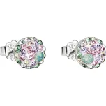 Stříbrné náušnice pecka s krystaly Swarovski mix barev kulaté 31136.3 sakura