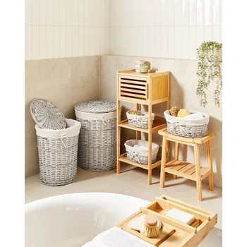 Úložný box Sada košů bílá a šedá vrbové proutí vnitřní látka boho styl moderní design Beliani