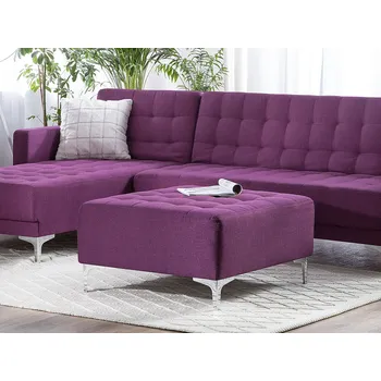 Taburet Taburet fialový polyesterové čalounění čtvercová podnožka stolička stříbrné nohy moderní styl obývací pokoj Beliani