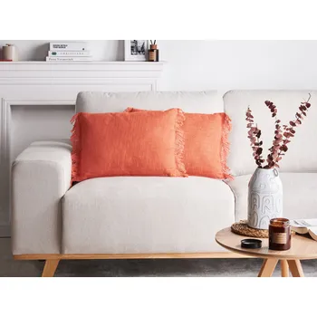 Povlečení Sada 2 dekorativních polštářů oranžové bavlněné potahy 35 x 50 cm se střapci Beliani