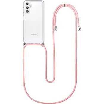 Pouzdro na mobilní telefon Kryt Samsung A14 5G s růžovou šňůrkou průhledný (obal neboli pouzdro na Samsung A14 5G)