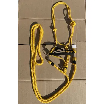 Sedlářská výroba Provazová ohlávka jezdecká s otěžemi, Žlutá Velikost: X-FULL