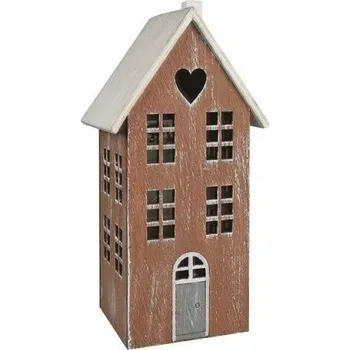 Vánoční dekorace Dřevěný domek hnědý s patinou na postavení s LED 10 x 20 x 9 cm
