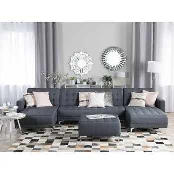 Pohovka Rozkládací pohovka tmavě šedá polyesterové čalounění moderní styl 5místná modulární ve tvaru U s lenoškami obývací pokoj Beliani