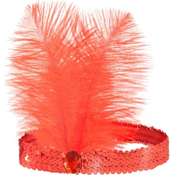 Karnevalový doplněk Party Pal Čelenka Charleston červená s peřím a krystalem