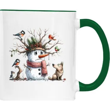 Hrnek malý barevný s potiskem Sněhulák a ptáčci