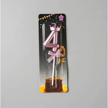 Dortová svíčka Dortisimo Svíčka růžovo-zlatá s korunkou číslo 4