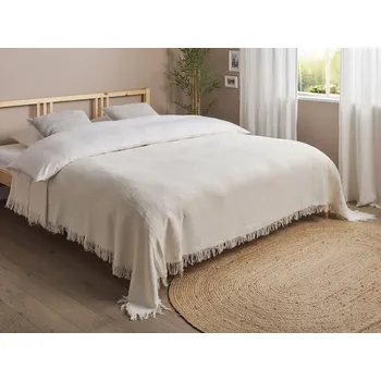 přikrývka Bavlněná přikrývka krémově bílá 220 x 240 cm přikrývka na postel se střapci klasický design ložnice Beliani
