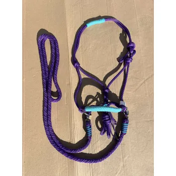 Sedlářská výroba Provazová ohlávka jezdecká s otěžemi, Modrofialová COB