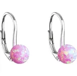 Stříbrné visací náušnice se syntetickým opálem růžové kulaté 11242.3