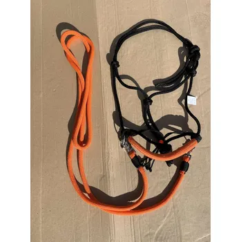 Sedlářská výroba Provazová ohlávka jezdecká s otěžemi, Oranžovočerná FULL