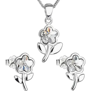 Souprava šperků Sada šperků s krystaly Swarovski náušnice,řetízek a přívěsek bílá kytička 39172.1