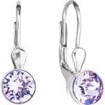 Stříbrné náušnice visací s krystaly fialové kulaté 31112.3 violet