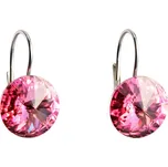 Stříbrné náušnice visací s krystaly růžové kulaté 31106.3