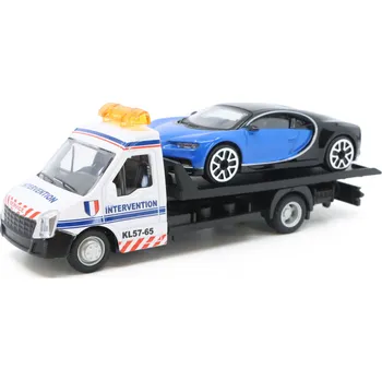 autíčko Iveco Daily Odtahovka + Bugatti Chiron 1:43 Iveco Transporter + Bugatti Chiron - kovový modlý model aut 1/43
