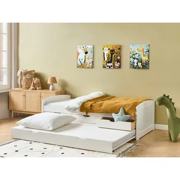 Ložnice Rozkládací rozkládací postel bílá borovicový rám jednolůžko 90 x 200 cm lamelový rošt výsuvná úložné zásuvky dětský pokoj ložnice Beliani