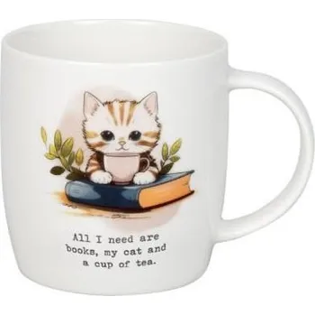 Kočka s knihou a čajem - hrnek