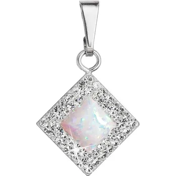 Přívěsek Stříbrný přívěsek se syntetickým opálem a krystaly Preciosa bílý kosočtverec 34260.1 white
