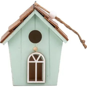 Závěs dřevo budka, přírodní, zelená 105x120mm