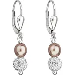 Stříbrné náušnice visací s Preciosa krystaly hnědé kulaté 31244.3