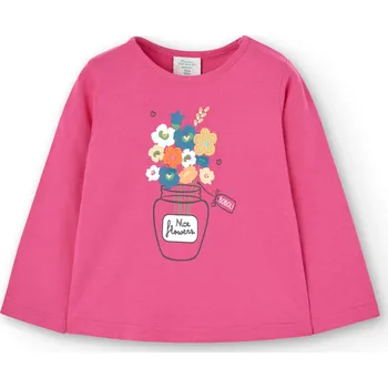 Tričko sytě růžové barvy, kytičky, dlouhý rukáv, Boboli Velikosti: 122