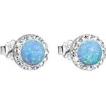 Stříbrné náušnice s opálem a Preciosa krystaly 31217.1 světle modré