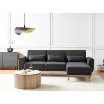 Pohovka Rohová pohovka černá 3místná polyesterové čalounění levostranná dřevěné nohy polštáře moderní design Beliani